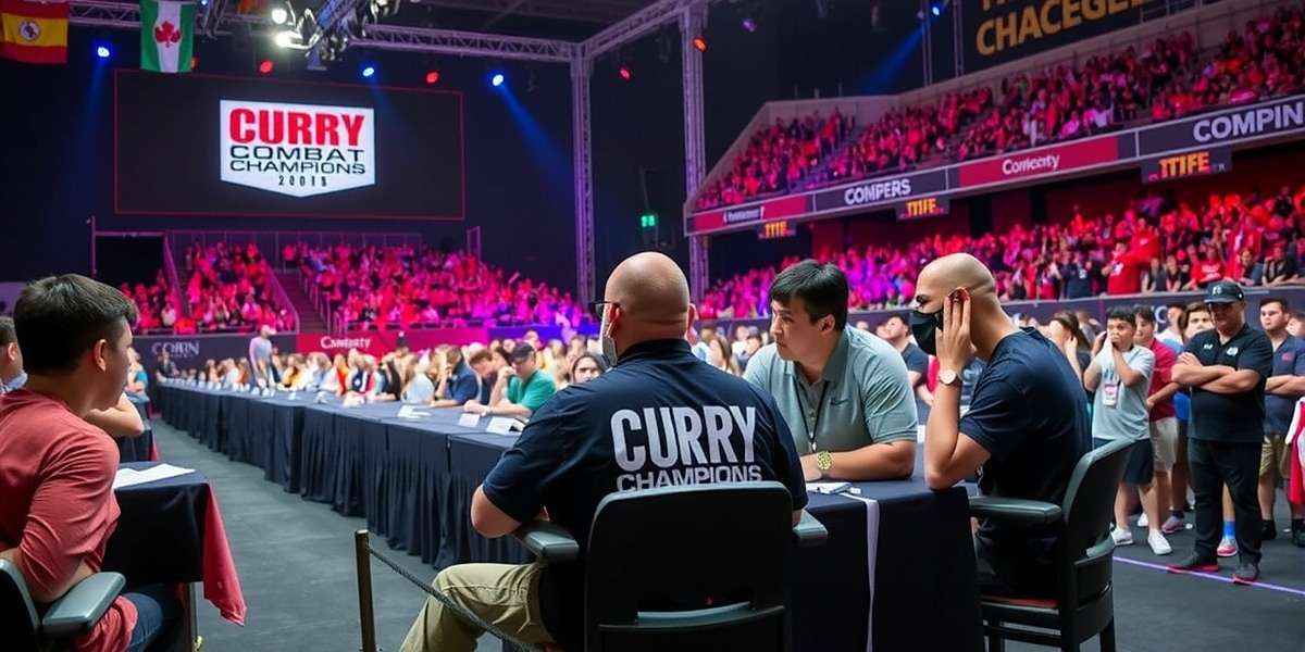 Curry Combat Champions tournament with professional players competing on stage in front of a large audience